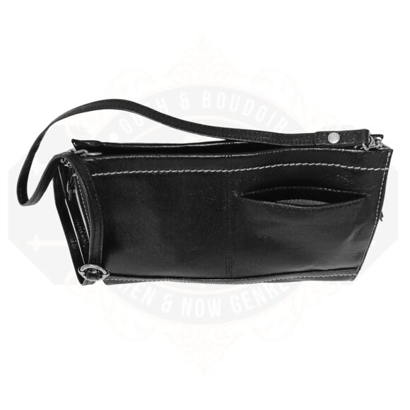 the Sak Iris black leather crossbody clutch purse multi-color inter. fabric. - Picture 5 of 15